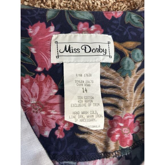 Miss Dorby Women’s 14 Dress Blue Floral Pearl Button Maxi Modest Lace Collar VTG - Picture 3 of 6